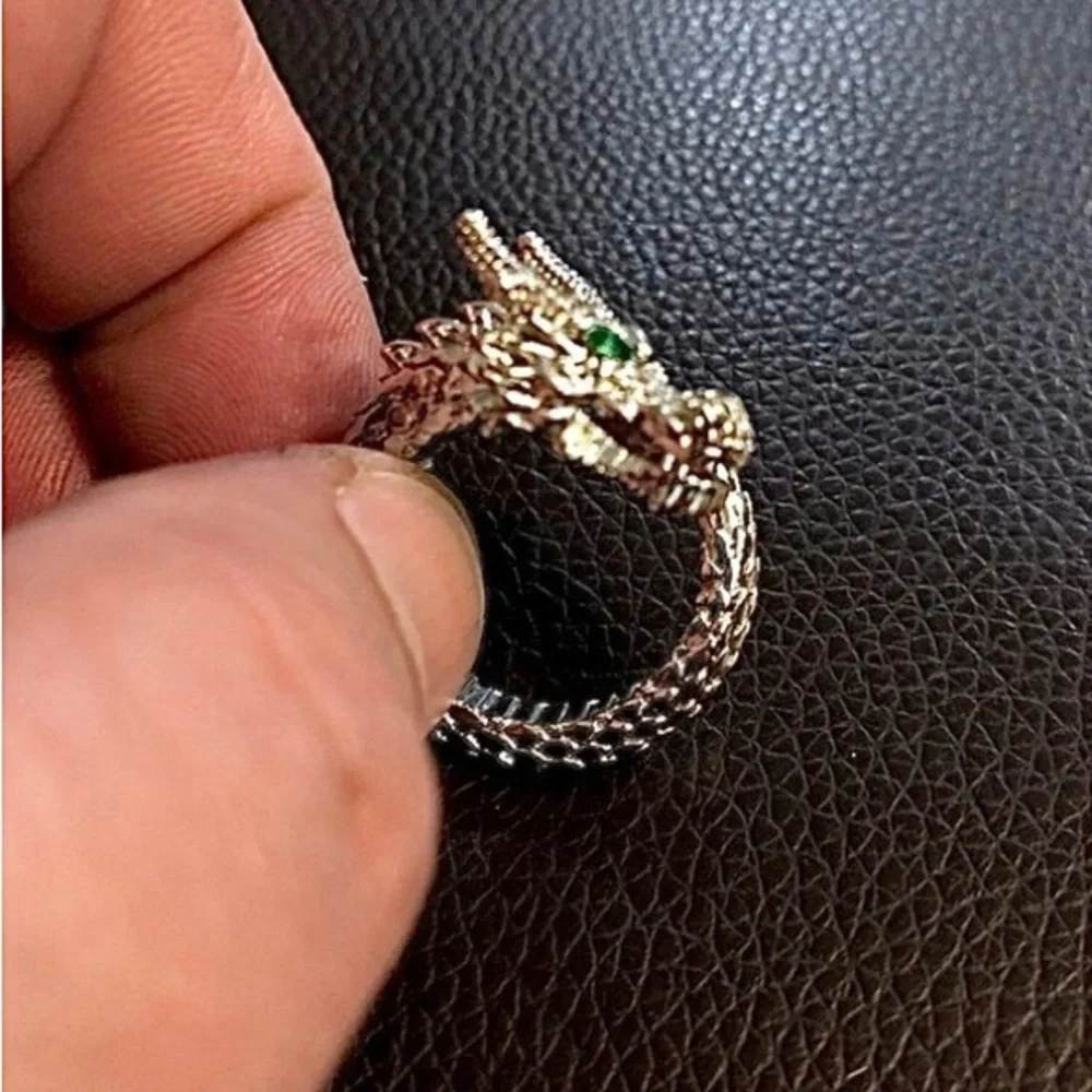 Dragon Open Ring for Men Green Eyes